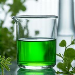 Un becher da laboratorio con un siero a base vegetale.